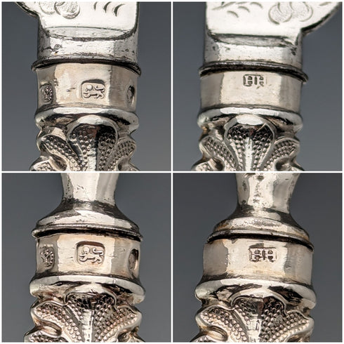 約 1860 年英國古董純銀手柄 4 對餐具 Harrison Brothers & Howson